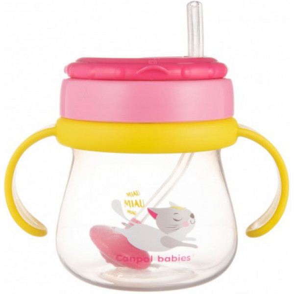 Фото - Чашка-непроливайка дитяча Canpol babies зі складною силіконовою трубочкою і обтяжувачем, котик, 250 мл. (56/520)