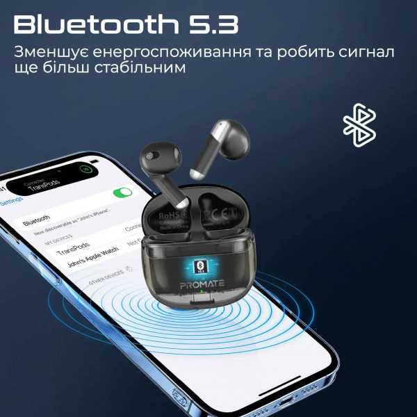 Фото - Навушники вкладиші бездротові TWS Promate transpods.black