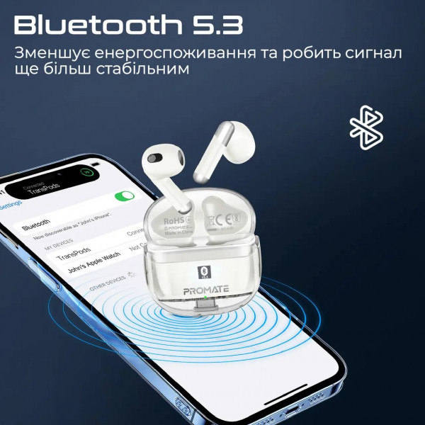 Фото - Навушники вкладиші бездротові TWS Promate transpods.white