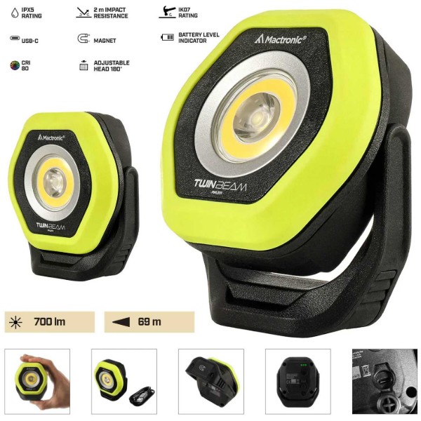 Фото - Фонарь аккумуляторный Mactronic Twin Beam (700 Lm) 80 CRI Magnetic Recharg Type-C (PWL0111)