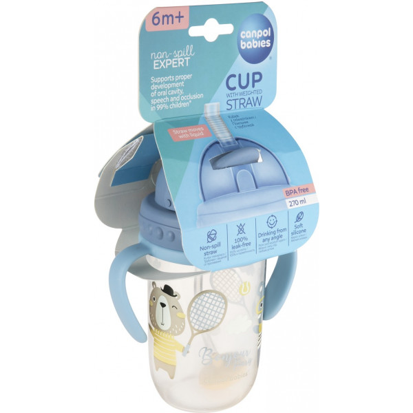 Фото - Поїльник-непроливайка дитячий Canpol babies BONJOUR PARIS з трубочкою та обтяжувачем, 270 мл. (56/607_blu)