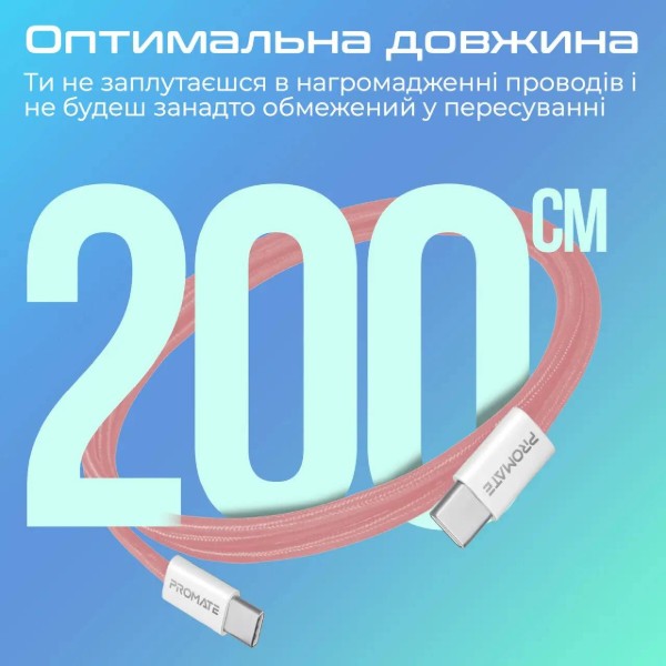 Фото - Кабель Promate Type-C - USB Type-C (ecoline-cc200.pink)