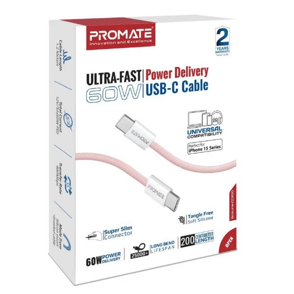 Фото - Кабель Promate Type-C - USB Type-C (ecoline-cc200.pink)