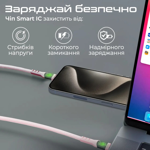 Фото - Кабель синхронізації даних Promate USB Type-C - USB Type-C (transline-cc.pink)