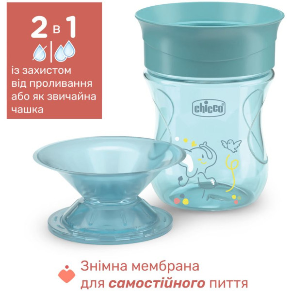 Фото - Чашка-непроливайка дитяча Chicco Perfect Cup 200 мл від 12 м блакитна (06951.25)