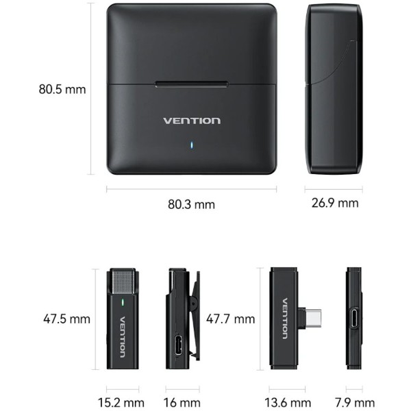 Фото - Мікрофон для смартфона Vention USB-C 2-Pack Wireless Lavalier with Charging Case (NCAB0)