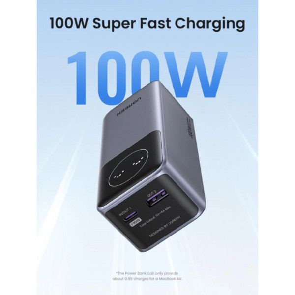Фото - Батарея мобільна UGREEN 12000mAh 100W  PD,QC, USB-A, USB-С IN/OUT Grey (PB724)
