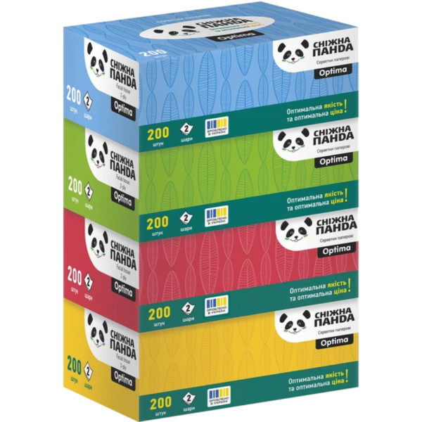 Фото - Серветки паперові Сніжна панда Оптіма 2 шари 200 шт. (4820183973542)