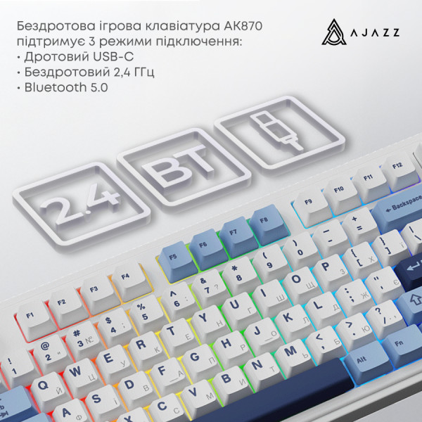 Фото - Клавиатура беспроводная игровая Ajazz AK870 PLUS (AK870-MU-BWD)
