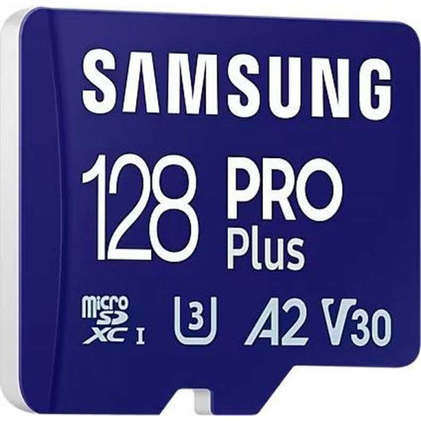 Фото - Карта пам'яті Samsung PRO Plus microSDXC 128GB UHS-I U3 V30 A2 + SD адаптер (MB-MD128SA/EU)