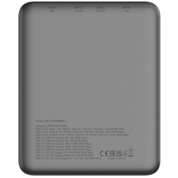 Фото - Батарея мобільна Canyon PB-2008 LED FLAT 20000 mAh PD100W QC3.0 Dark Grey (CNE-CPB2008DG)