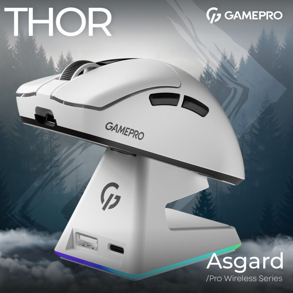 Фото - Миша бездротова ігрова GamePro Asgard Thor Wireless RGB White (GM023W)