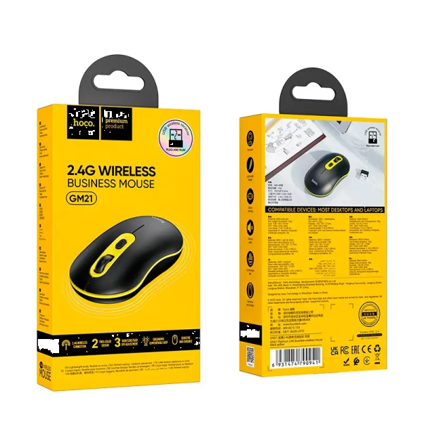 Фото - Миша бездротова HOCO GM21 Platinum 2.4G business wireless mouse Black Yellow (6931474790941)