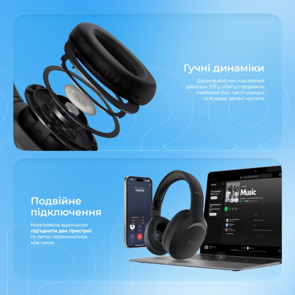 Фото - Наушники полноразмерные беспроводные Proove Tender 2 (APP) black (HPTR2001AP01)