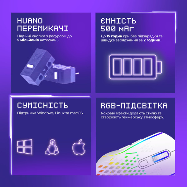 Фото - Миша бездротова ігрова Proove Gaming Buzz White (WMBU00022402)