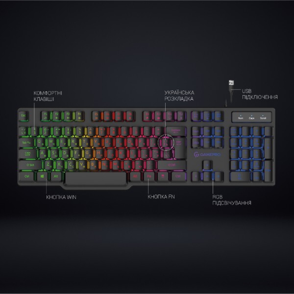 Фото - Клавіатура дротова ігрова GamePro RGB (GK380)