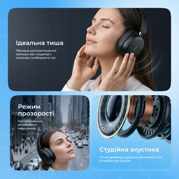 Фото - Наушники накладные беспроводные Proove Solo with ANC (APP) White (HPSL0001AP02)