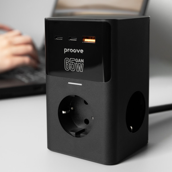 Фото - Мережевий зарядний пристрій Proove Power Cube 65W (3xAC + 2xType-C + 1xUSB) 1.5m black (PSPC36801201)