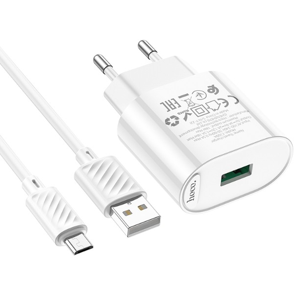 Фото - Сетевое зарядное устройство HOCO C109A QC3.0 charger set(Micro) White (6931474784827)