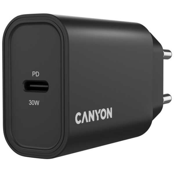Фото - Мережевий зарядний пристрій Canyon OnCharge 30CL 1xPD Type-C 30W Black (CNE-CHA30CLB)