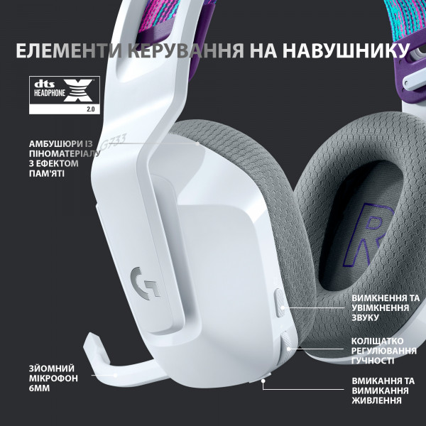 Фото - Гарнітура бездротова ігрова Logitech G733 Lightspeed White (981-000883)