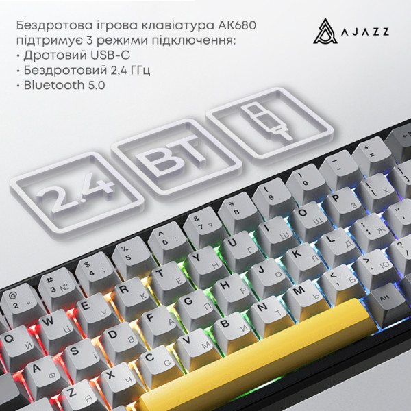 Фото - Клавіатура бездротова ігрова Ajazz AK680 MAX (AK680-M-BGY-A)