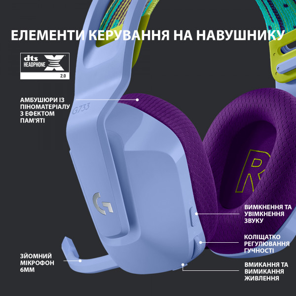 Фото - Гарнітура бездротова ігрова Logitech G733 Lightspeed Lilac (981-000890)
