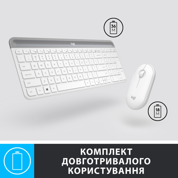 Фото - Клавиатура+мышь беспроводная Logitech MK470 Slim Wireless White UA (920-009205)