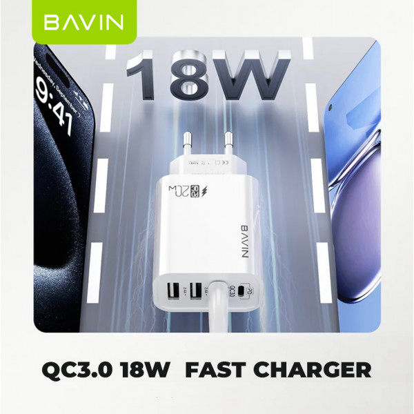 Фото - Мережевий зарядний пристрій Bavin PC952Y PD 20W Type-C 3xUSB-A (QC3.0) White (C-PC952Y-W)