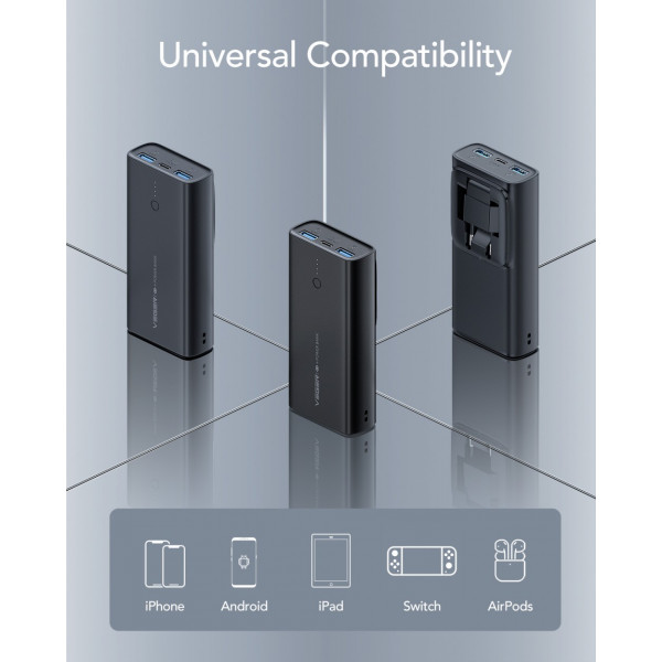 Фото - Батарея мобільна Veger ACE100 Built-in EU Plug 10000mAh Quick Charge PD20W W1146 (1283126559143)