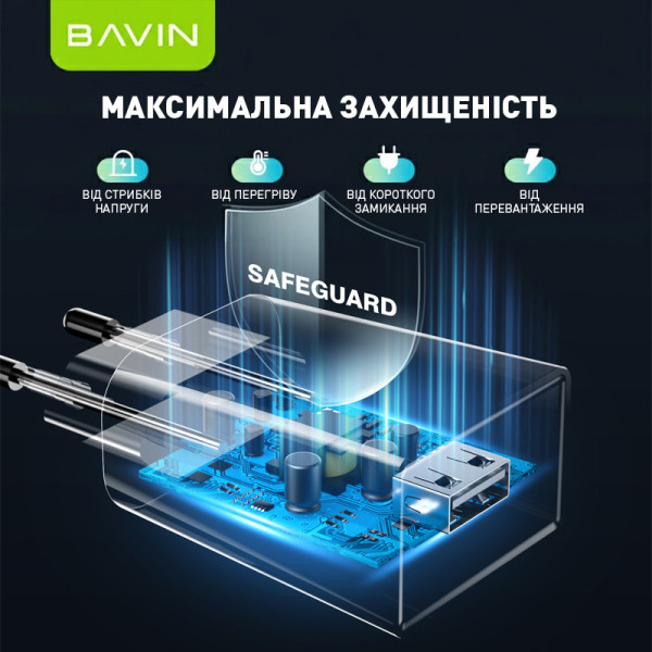 Фото - Сетевое зарядное устройство Bavin PC895Y-M 18W USB-A 2.4A Fast Charging +USB-A/Micro-USB White (C-PC895Y-M WH)