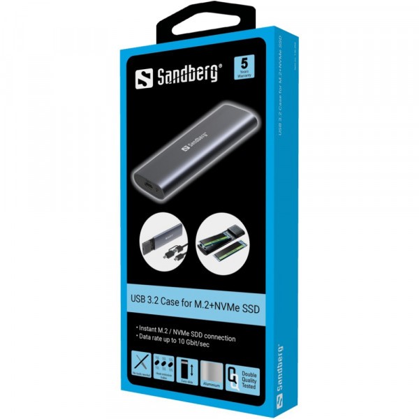 Фото - Внешний карман Sandberg для SSD M.2, (NVMe) M-Key USB Type-C 3.2 серая (136-39)