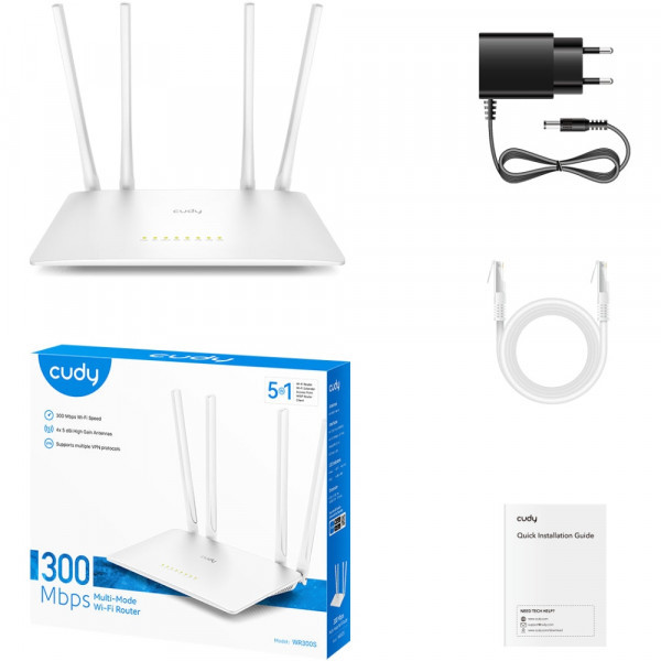 Фото - Маршрутизатор интернет WiFi4 Cudy WR300S White