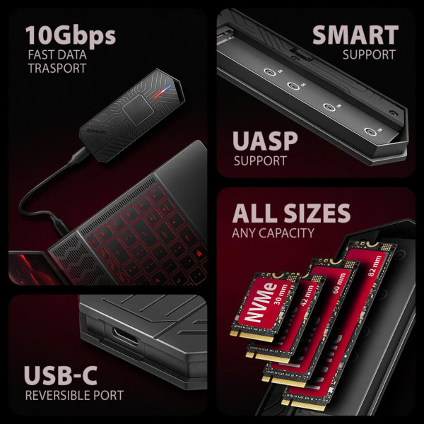 Фото - Внешний карман AXAGON USB-C 10Gbps - M.2 NVMe & SATA SSD GAME M.2 box (EEM2-GAM)