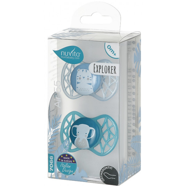 Фото - Ортодонтична пустушка Nuvita Air55 Explorer 0m + (тигр, слон) 2 шт. (NV7066M)