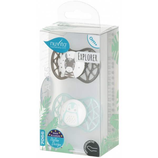 Фото - Ортодонтична пустушка Nuvita Air55 Explorer 0m + (зебра, пінгвін) 2 шт. (NV7066N)