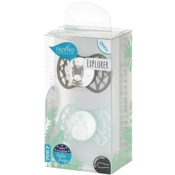 Фото - Симметричная пустышка Nuvita Air55 Explorer 0m+(зебра, пингвин) 2 шт. (NV7067N)