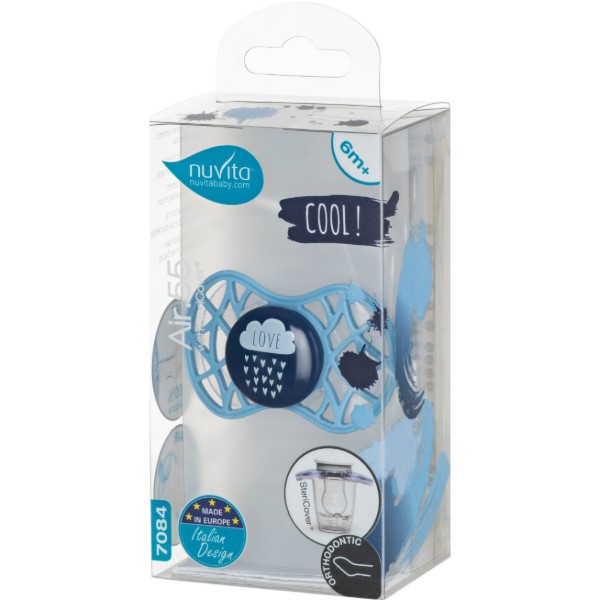 Фото - Ортодонтична пустушка Nuvita Air55 Cool 6m + "Love" Блакитно-синя (NV7084CB)