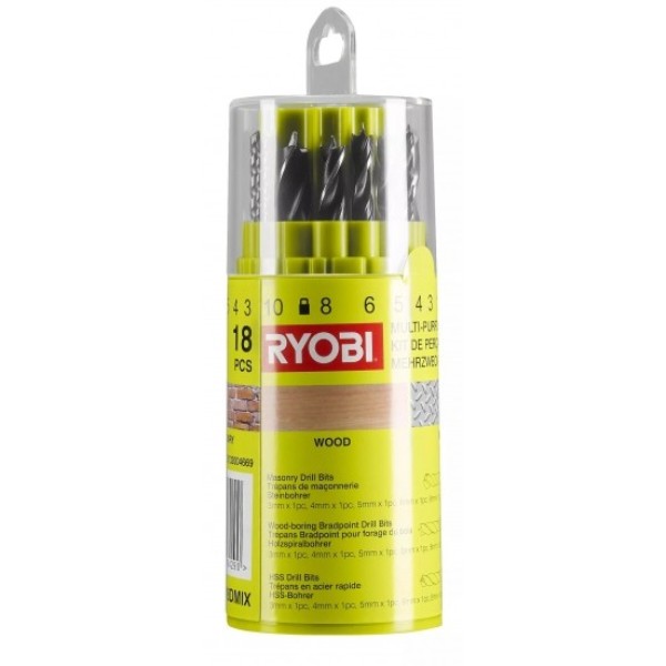 Фото - Набір свердел Ryobi RAK18DMIX 18 шт.