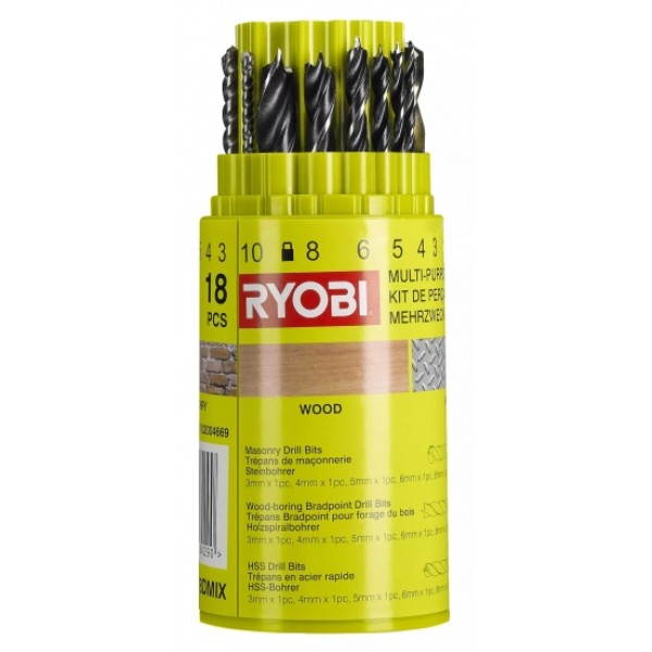 Фото - Набір свердел Ryobi RAK18DMIX 18 шт.