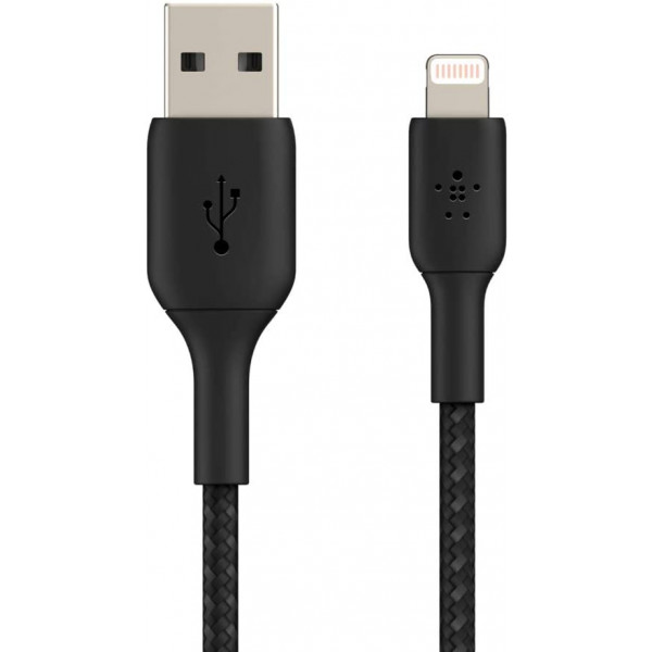 Фото - Кабель синхронізації даних Belkin USB-A - Lightning Braided 1m Black (CAA002BT1MBK)