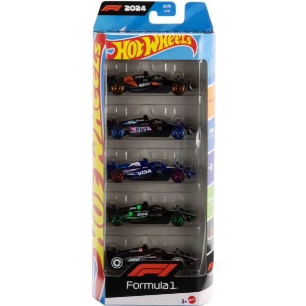 Фото - Колекційна машинка Hot Wheels Набір з 5 базових болідів F1 2024 (JGF58)