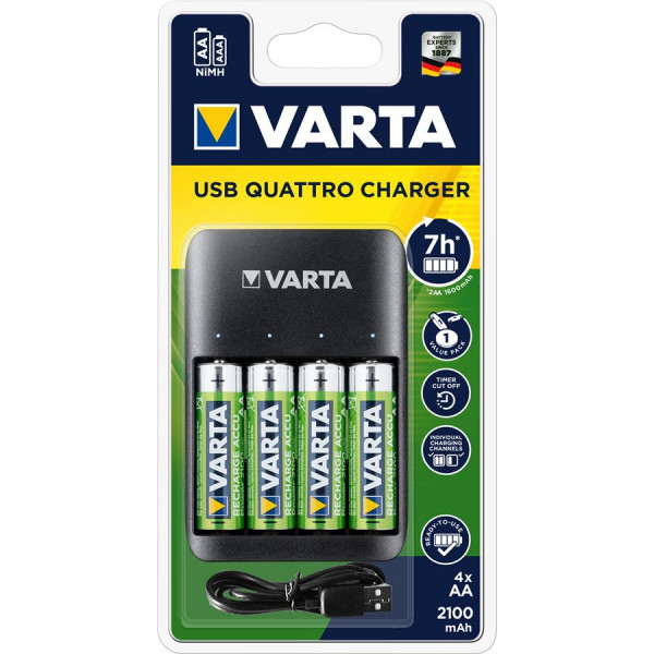 Фото - З/пристрій для акумуляторів AA/AAA Varta Value USB Quattro Charger + 4 AA 2100 mAh (57652101451) Фото - З/пристрій для акумуляторів AA/AAA Varta Value USB Quattro Charger + 4 AA 2100 mAh (57652101451)
