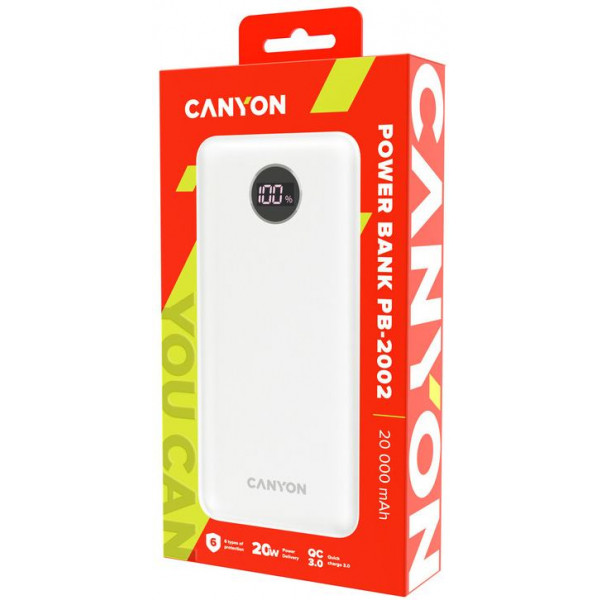 Фото - Батарея мобільна Canyon PB-2002 20000mAh PD White (CNE-CPB2002W)