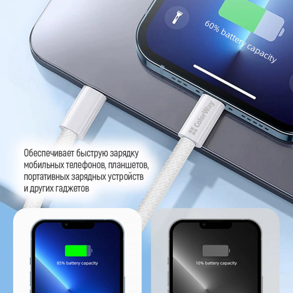 Фото - Кабель синхронізації даних Colorway Type-C - Apple Lightning (PD Fast Charging 27W) 1м сірий (CW-CBPDCL061-GR)