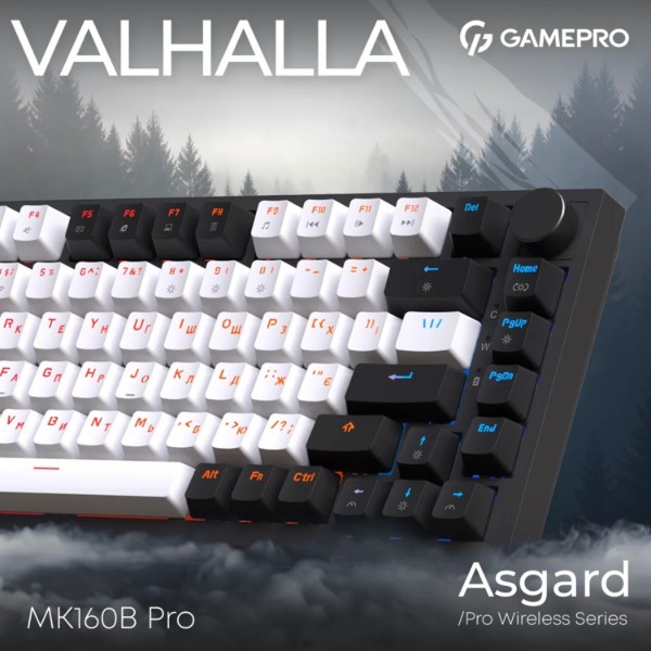 Фото - Клавиатура беспроводная игровая GamePro Asgard Valhalla QLAB Sakura Switch Bluetooth/2.4G/USB Black (MK160-B-QS-PRO)