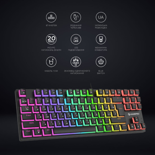 Фото - Клавіатура дротова ігрова GamePro MK80B Black