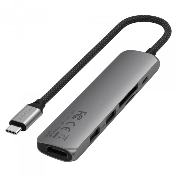 Фото - Хаб USB Satechi 6-in-1 USB-C Slim Multiport Adapter 4K Space Grey (ST-P6SM)