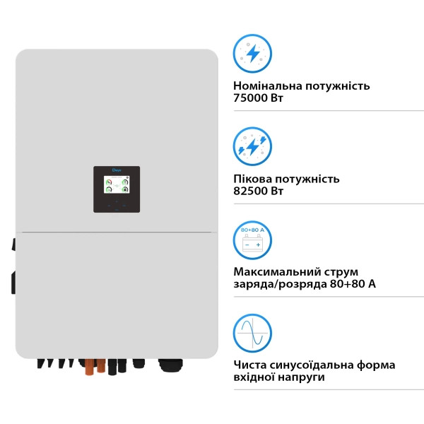 Фото - Инвертор гибридный солнечный Deye SUN-75K-SG02HP3-EU-EM6 (3ф, 75KW, 380V)