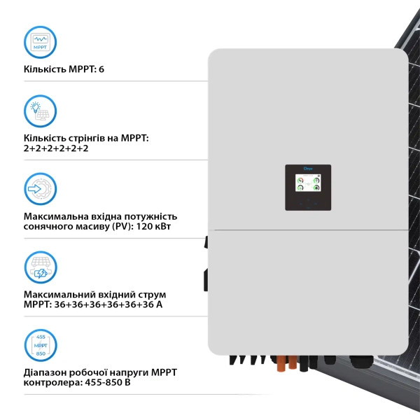 Фото - Инвертор гибридный солнечный Deye SUN-75K-SG02HP3-EU-EM6 (3ф, 75KW, 380V)
